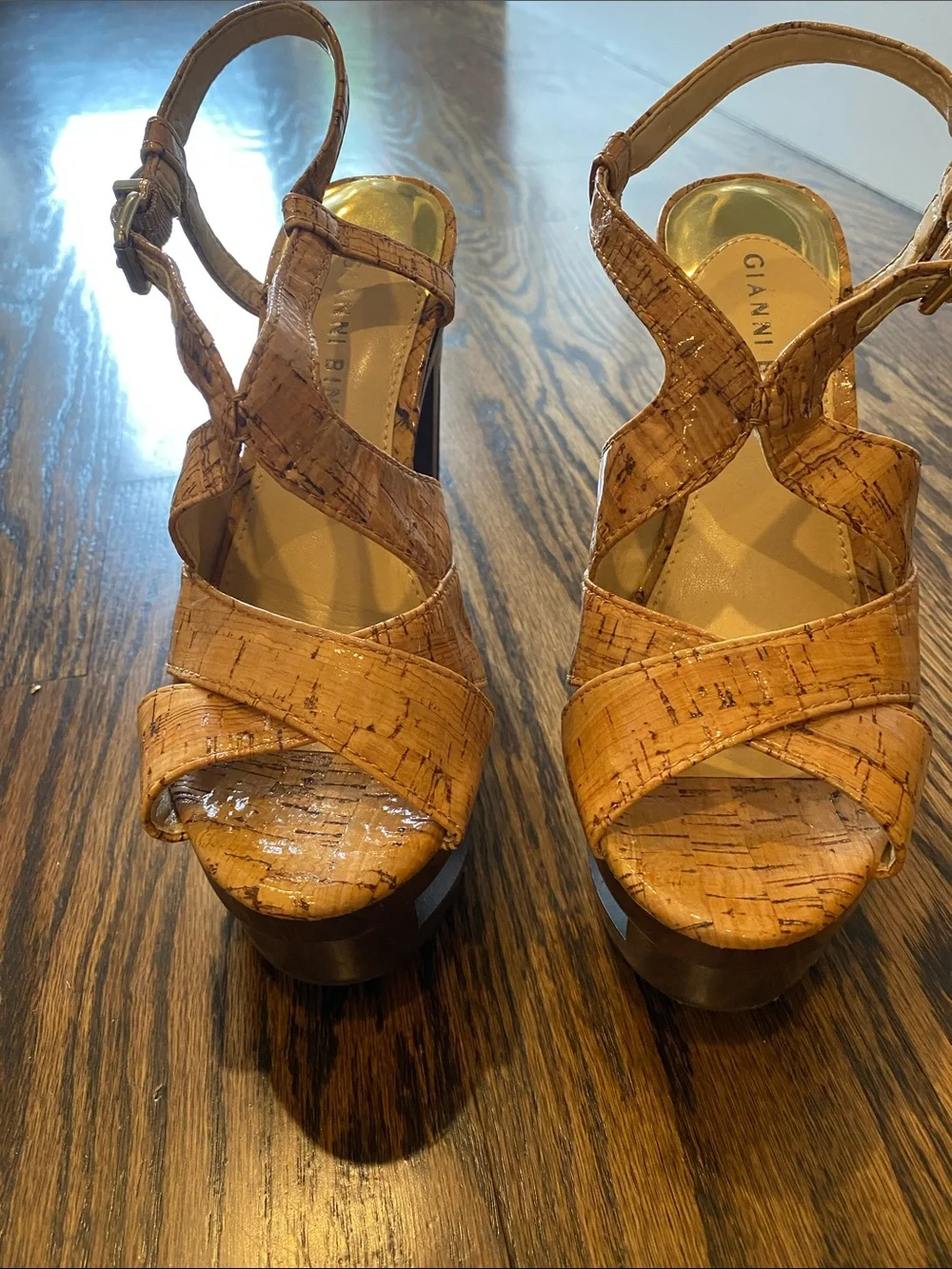 Gianni Bini Tan Cork-Style Platform Sandals